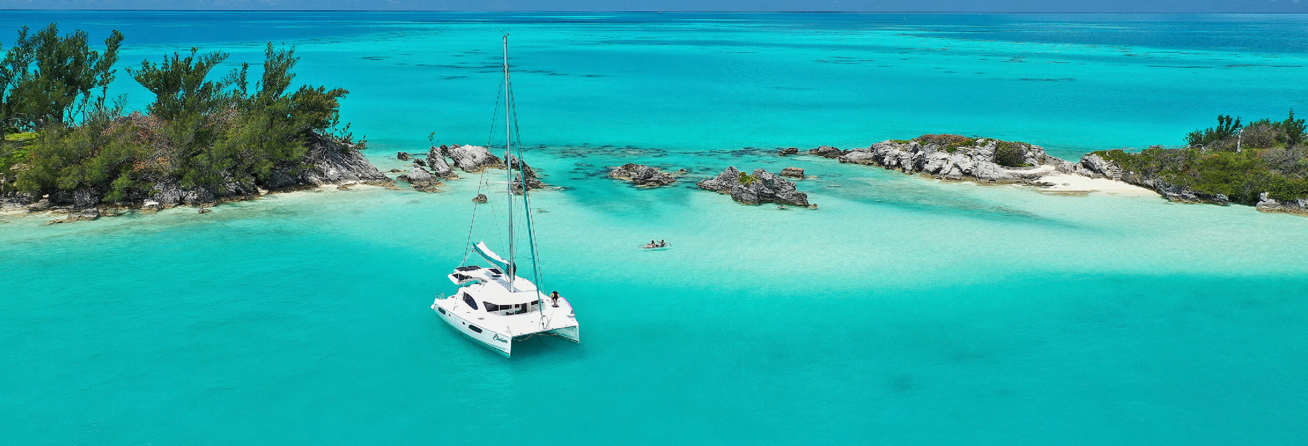 charter boat on the water in blue water in Bermuda