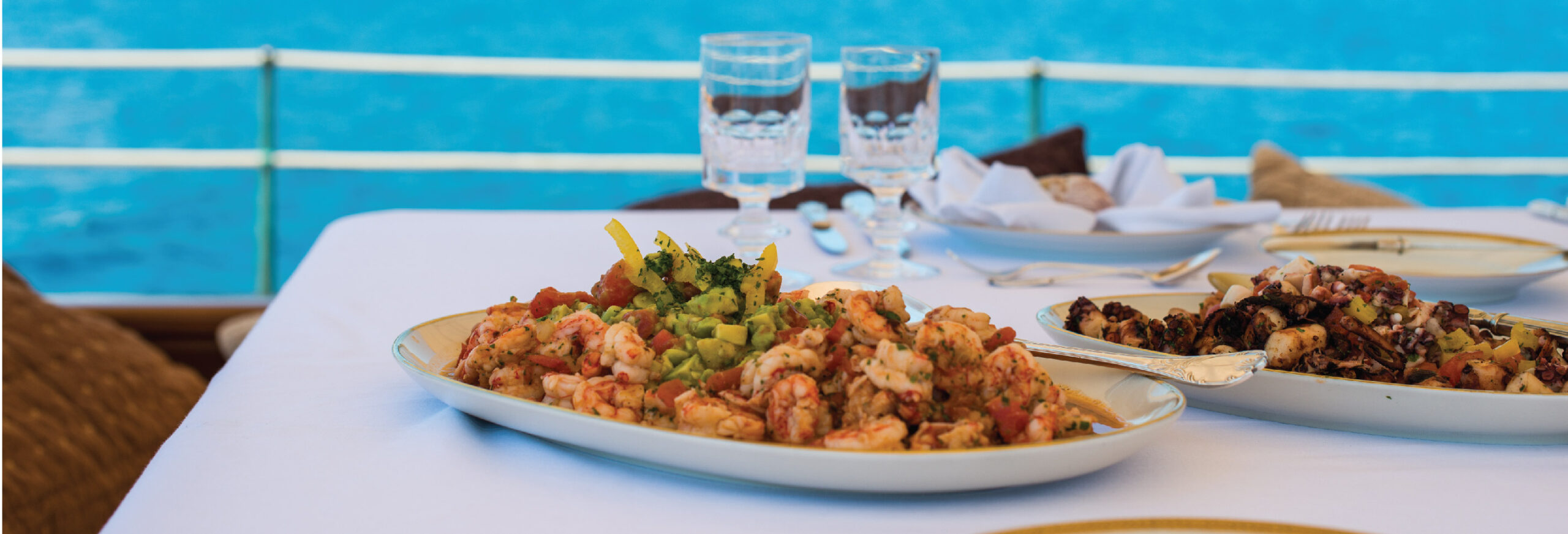 lunch about to be served aboard a yacht outside of Bermuda